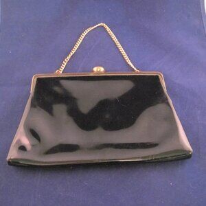 Coblentz Original Black "Perma-Plastic" with Golden Trim & Chain Evening Bag